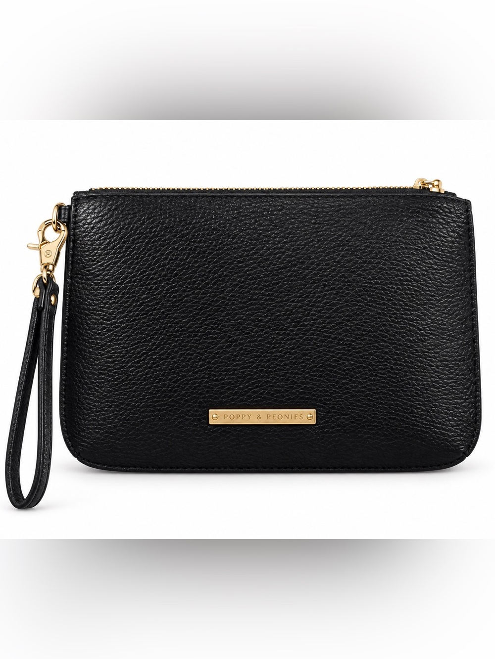 Poppy & Peonies Black Vegan Leather Wristlet Clutch Wallet Gold Hardware